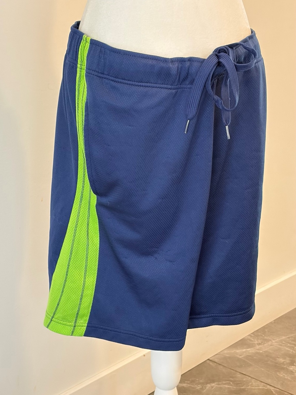 Puma Navy Athletic Shorts with Lime Side Stripe